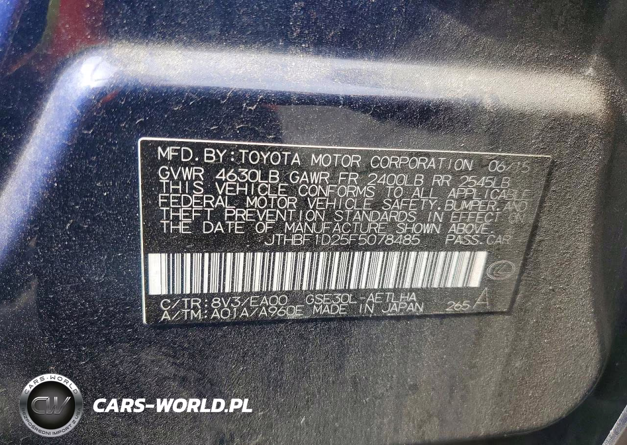 2015 Lexus Is 250 VIN:JTHBF1D25F5078485 - 12