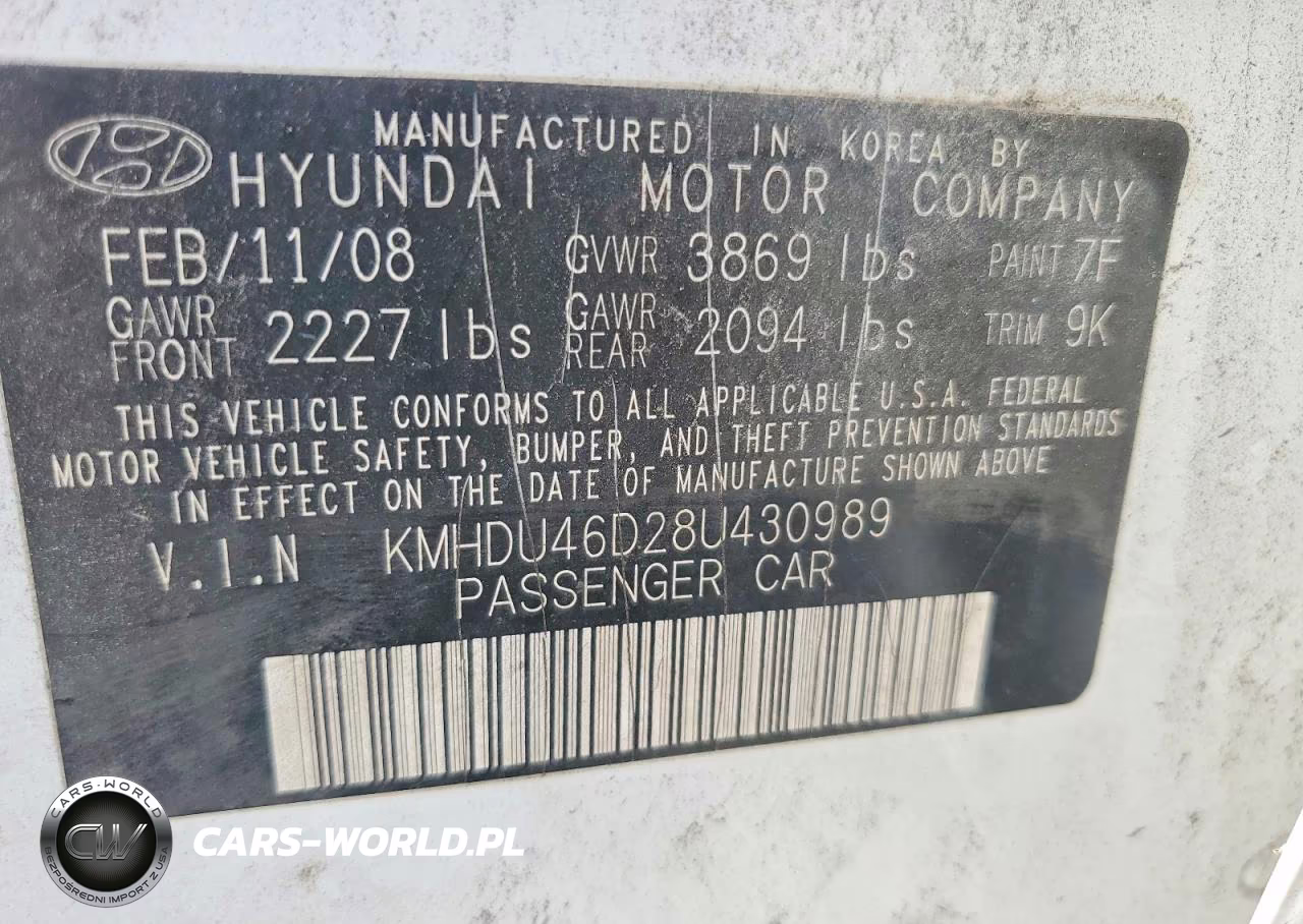 2008 Hyundai Elantra Gls VIN:KMHDU46D28U430989 - 12