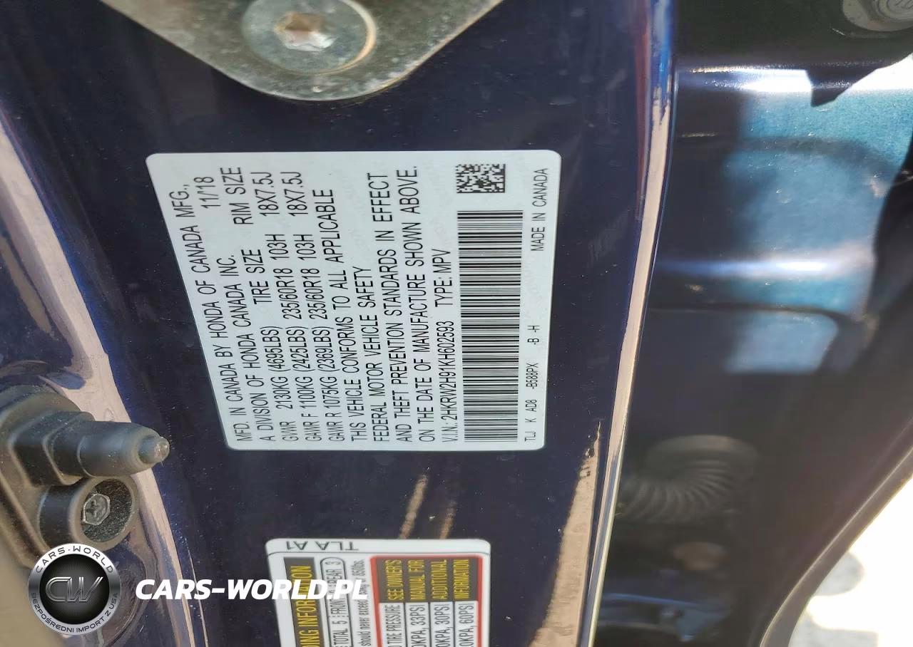2019 Honda Cr-V Touring VIN:2HKRW2H91KH602593 - 13