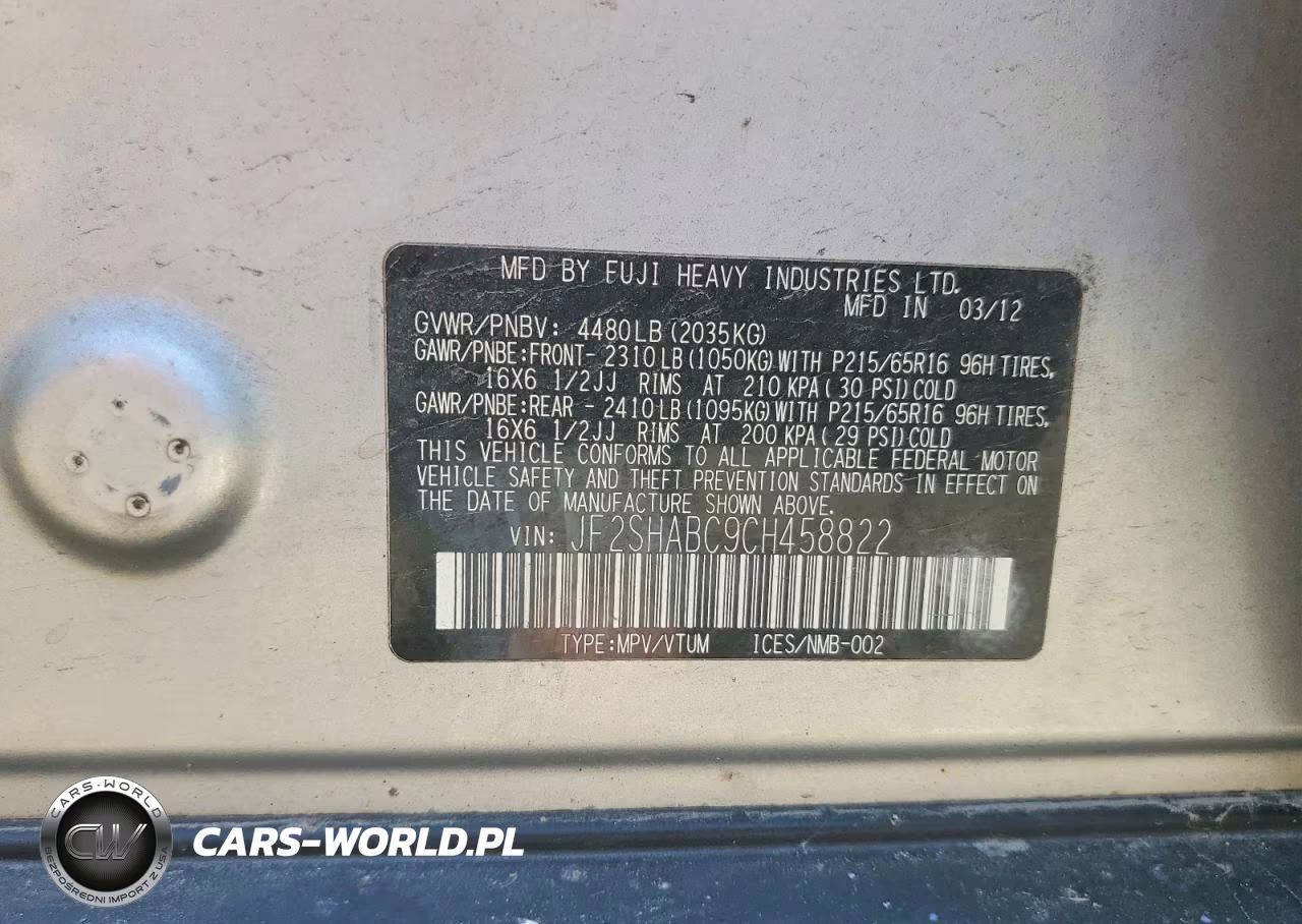 2012 Subaru Forester 2.5X VIN:JF2SHABC9CH458822 - 13