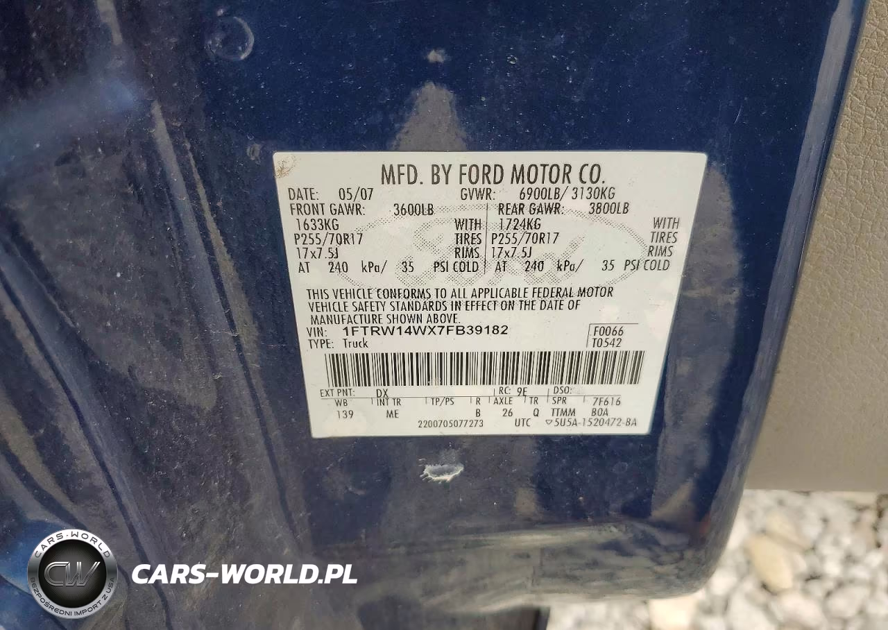 2007 Ford F150 Supercrew VIN:1FTRW14WX7FB39182 - 12