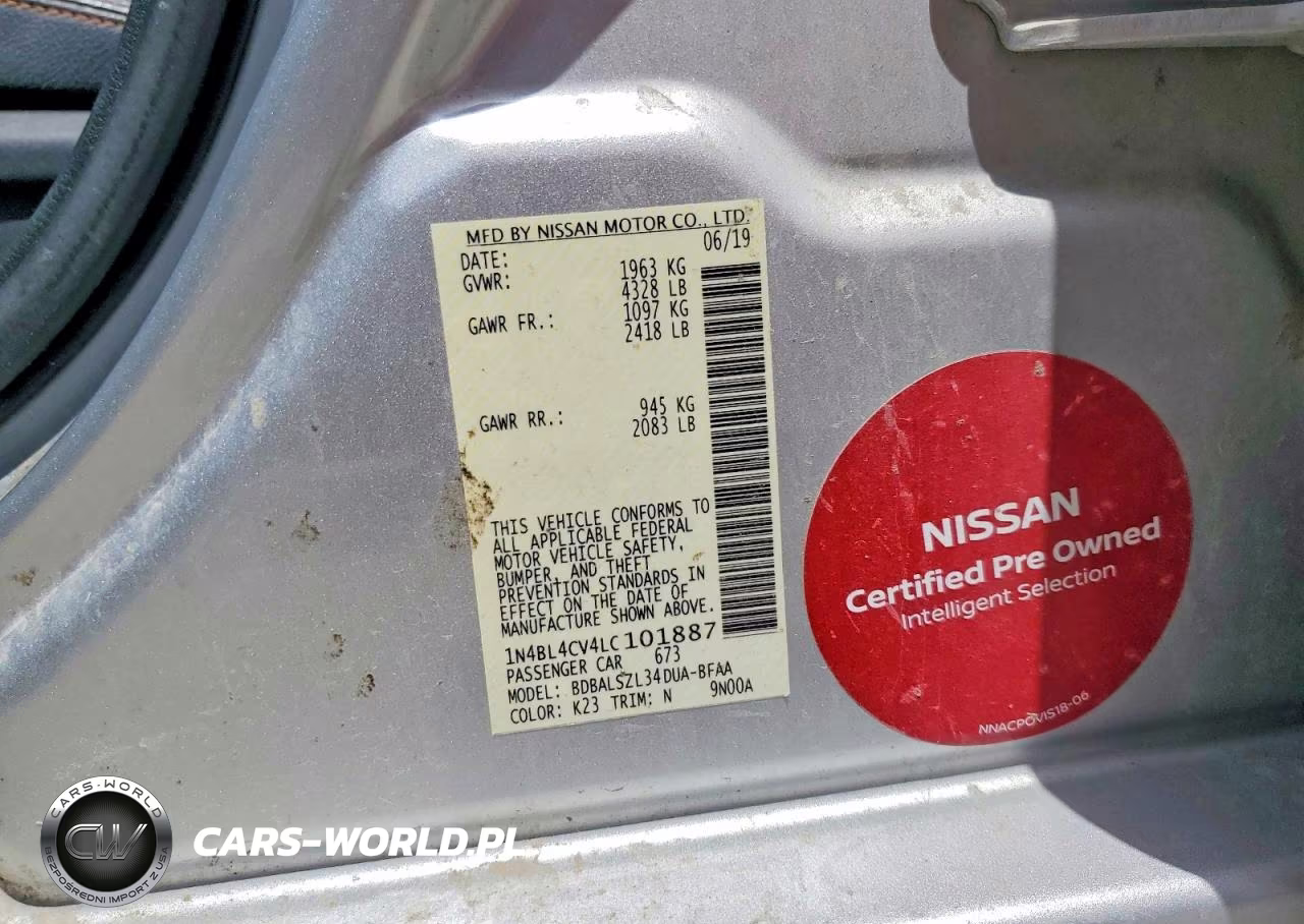 2020 Nissan Altima Sr VIN:1N4BL4CV4LC101887 - 12