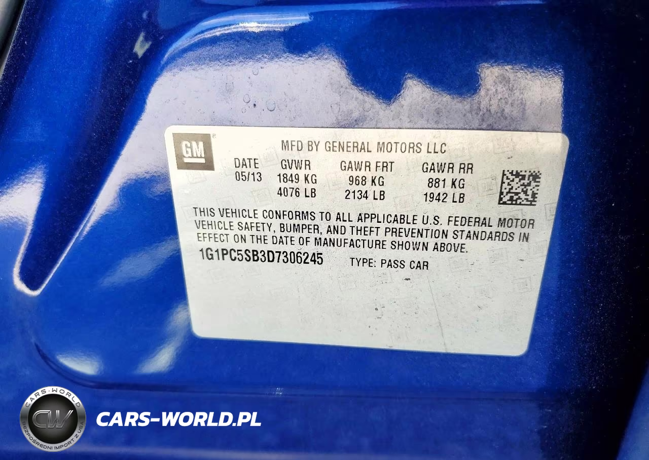 2013 Chevrolet Cruze Lt VIN:1G1PC5SB3D7306245 - 12