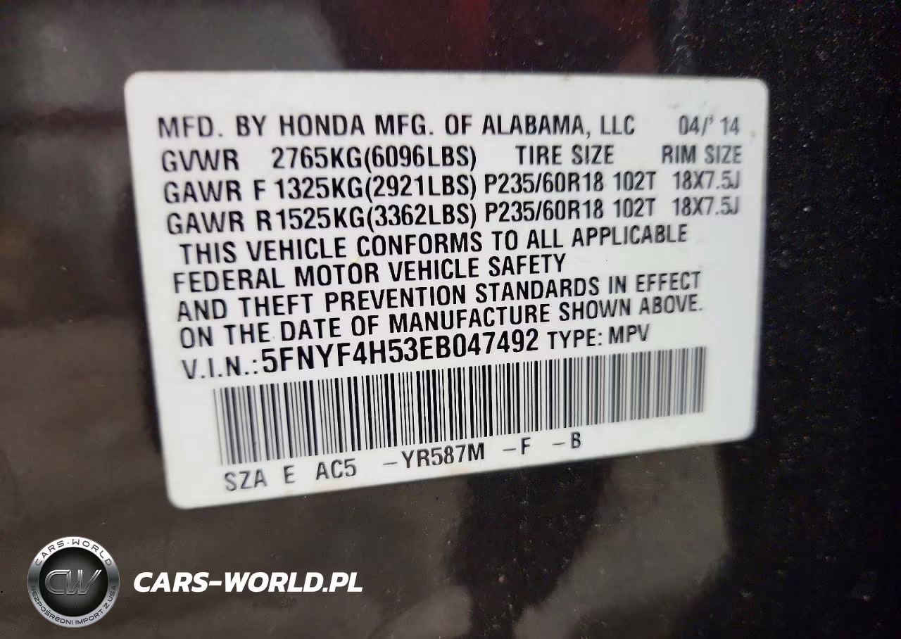 2014 Honda Pilot Exl VIN:5FNYF4H53EB047492 - 13