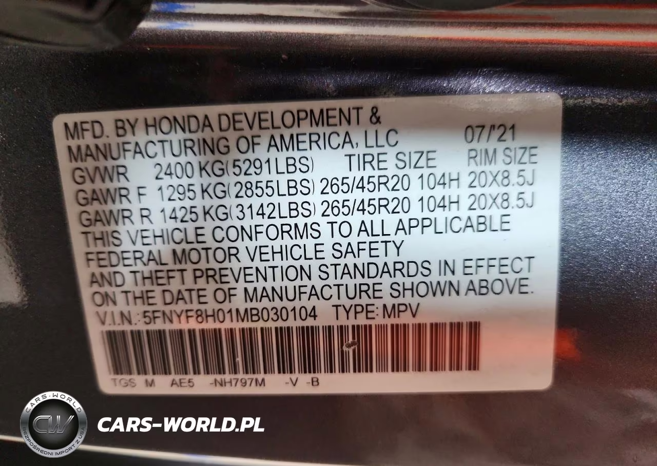2021 Honda Passport Elite VIN:5FNYF8H01MB030104 - 14