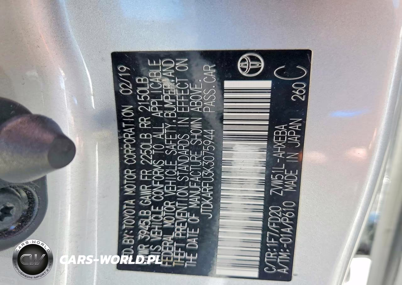 2019 Toyota Prius Le VIN:JTDKARFU3K3075944 - 12