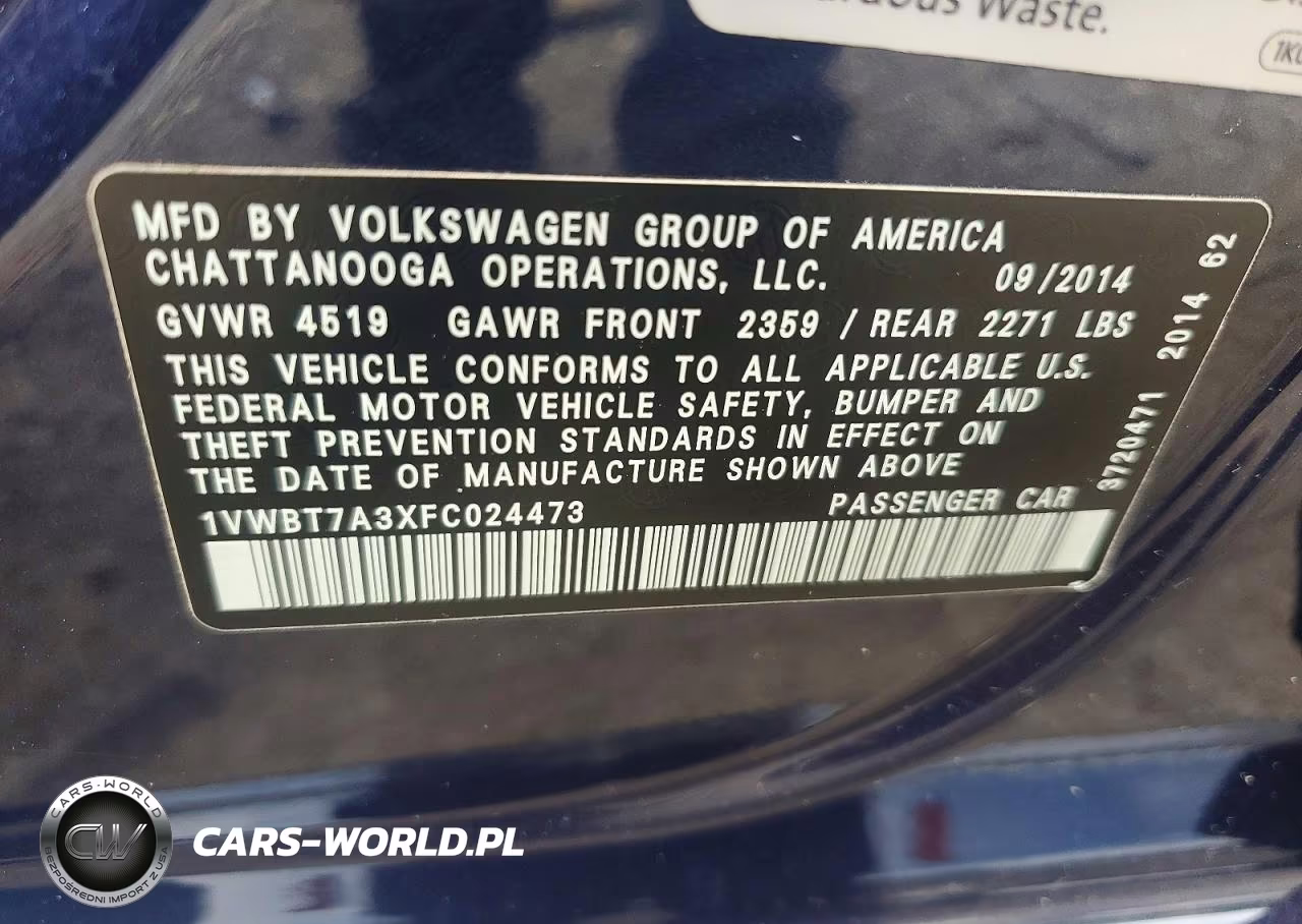 2015 Volkswagen Passat Se VIN:1VWBT7A3XFC024473 - 12
