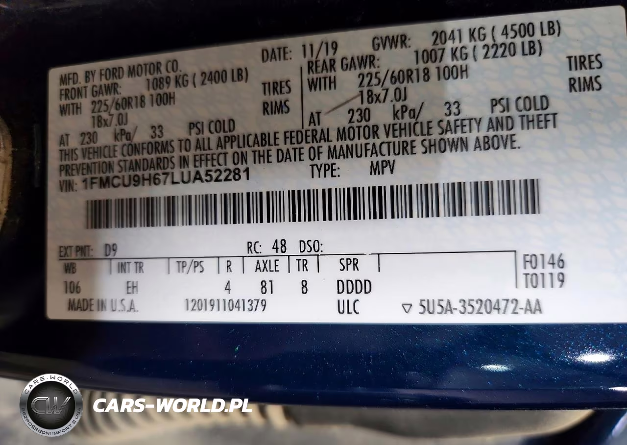 2020 Ford Escape Sel VIN:1FMCU9H67LUA52281 - 12