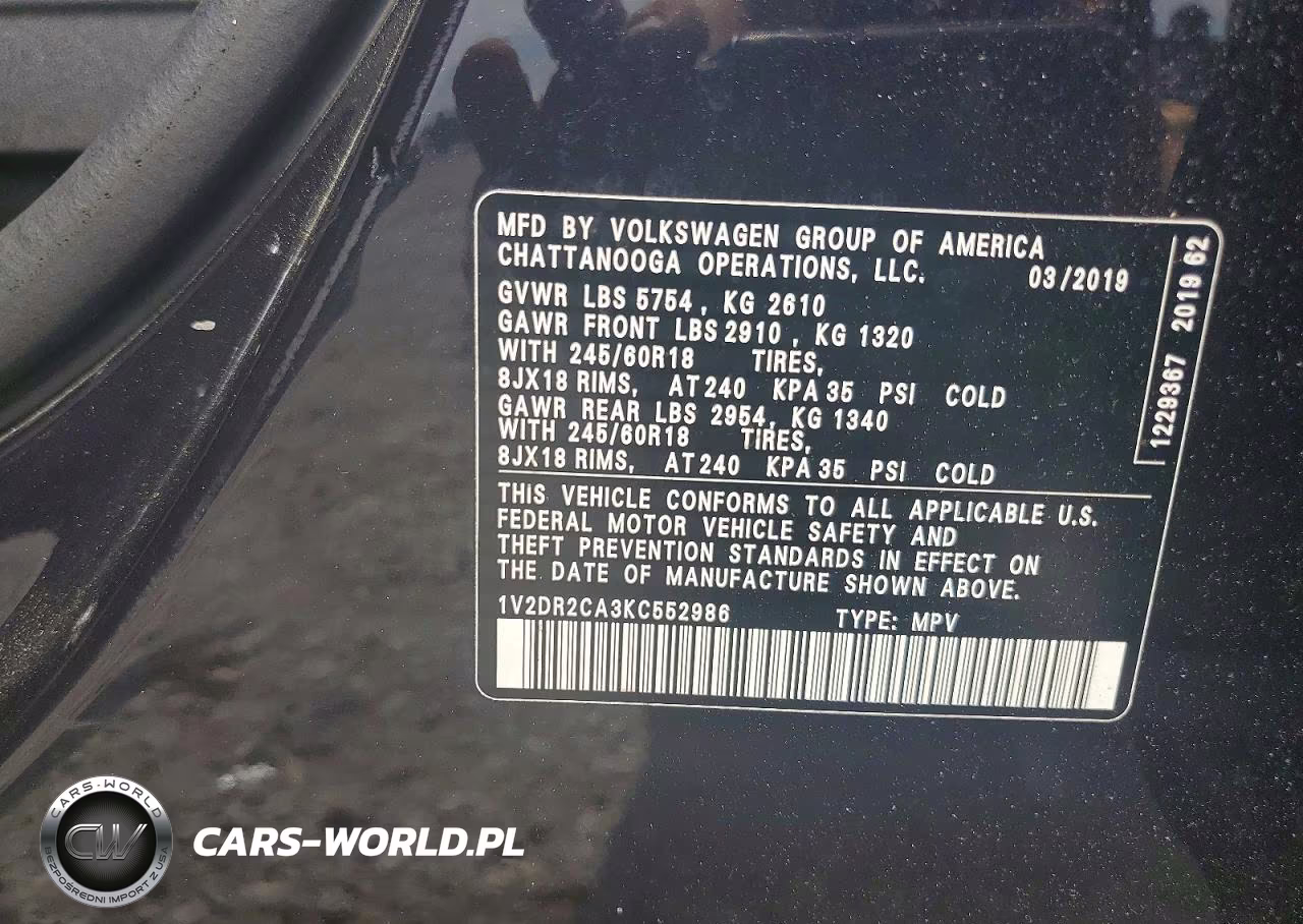 2019 Volkswagen Atlas Se VIN:1V2DR2CA3KC552986 - 13