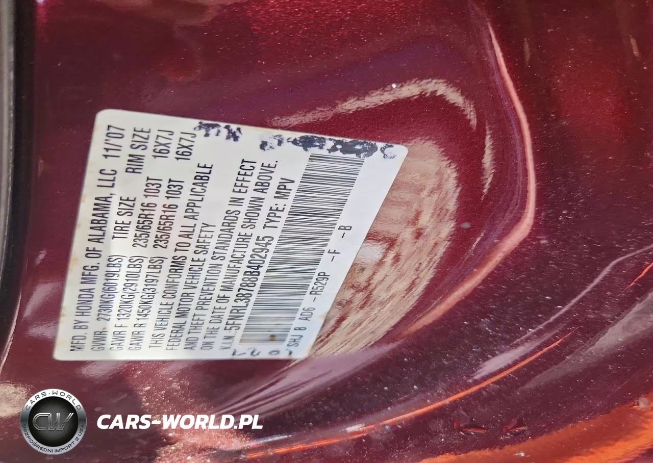 2008 Honda Odyssey Exl VIN:5FNRL38788B402945 - 13