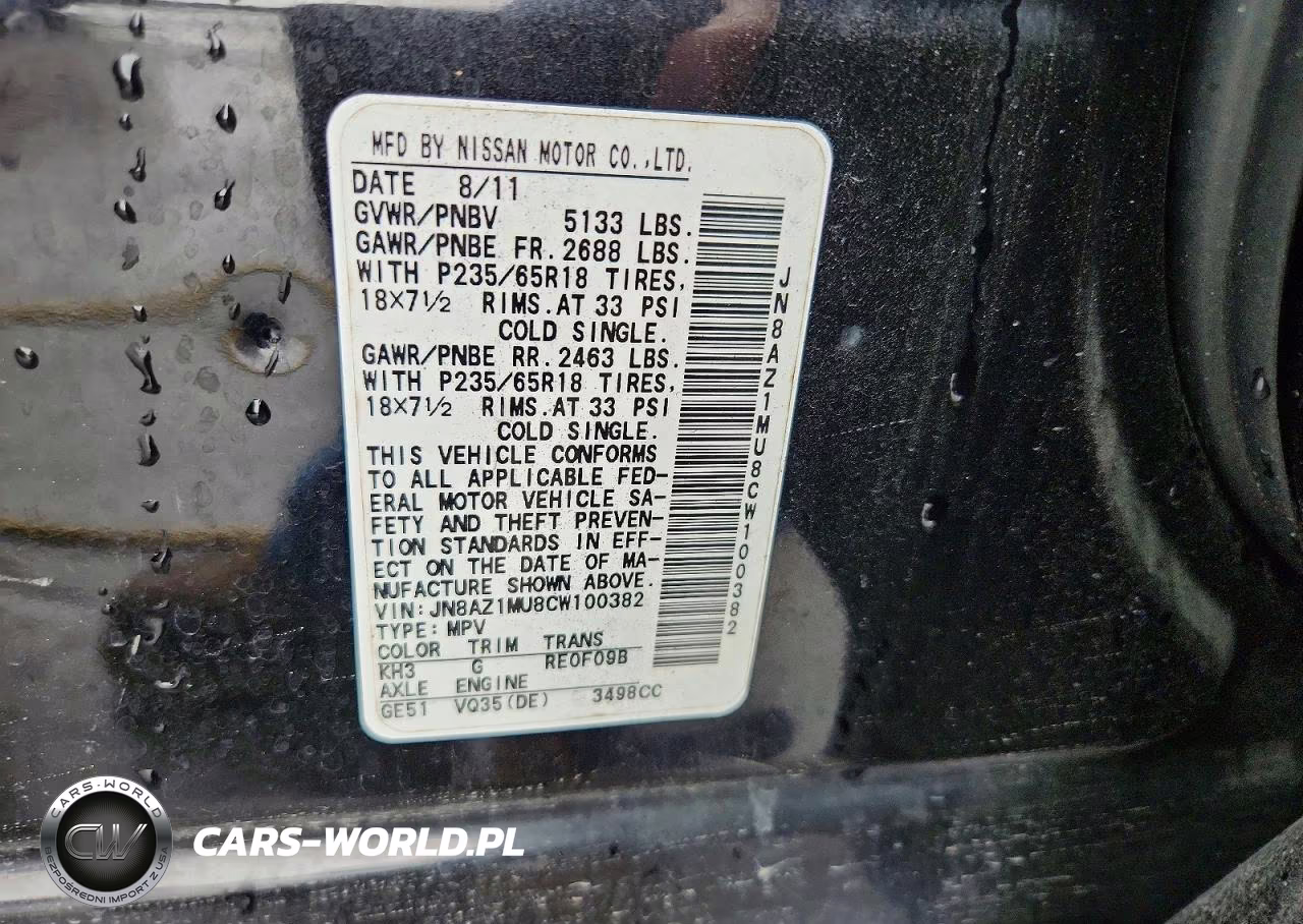 2012 Nissan Murano S VIN:JN8AZ1MU8CW100382 - 13