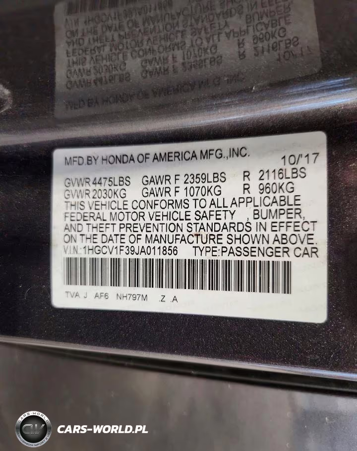 2018 Honda Accord Sport VIN:1HGCV1F39JA011856 - 12