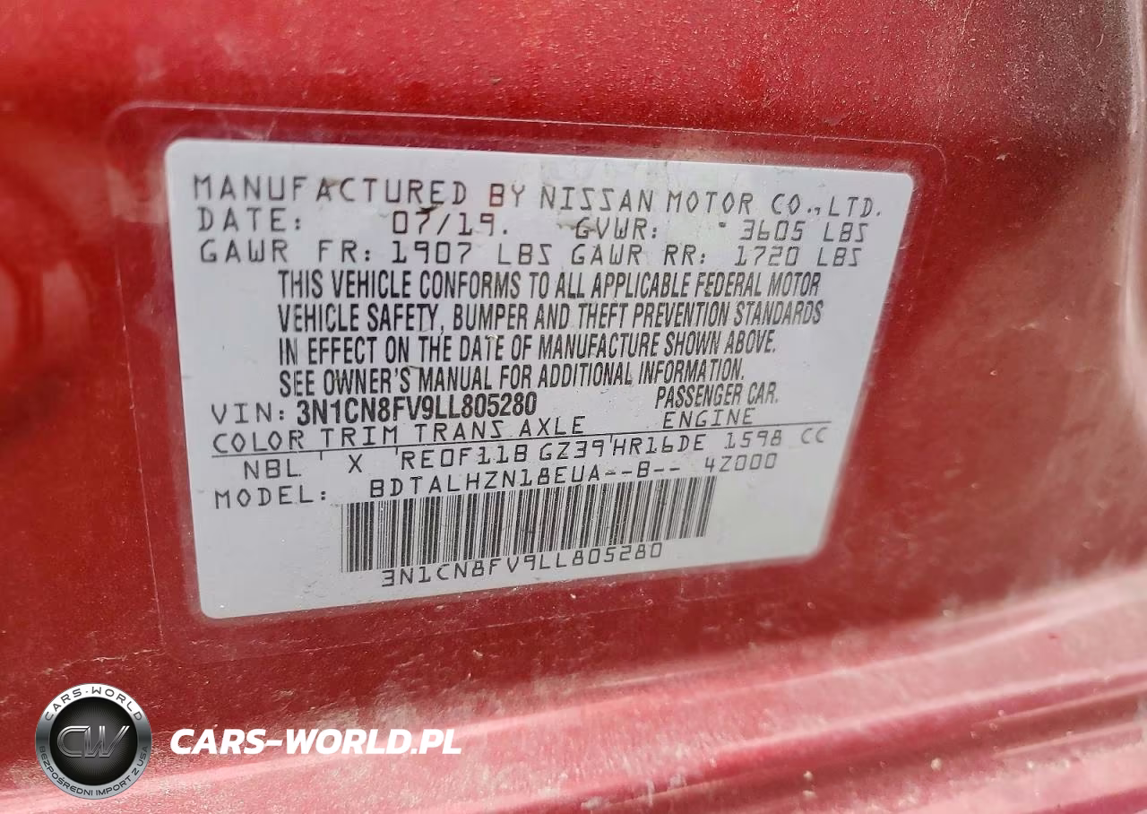 2020 Nissan Versa Sr VIN:3N1CN8FV9LL805280 - 12