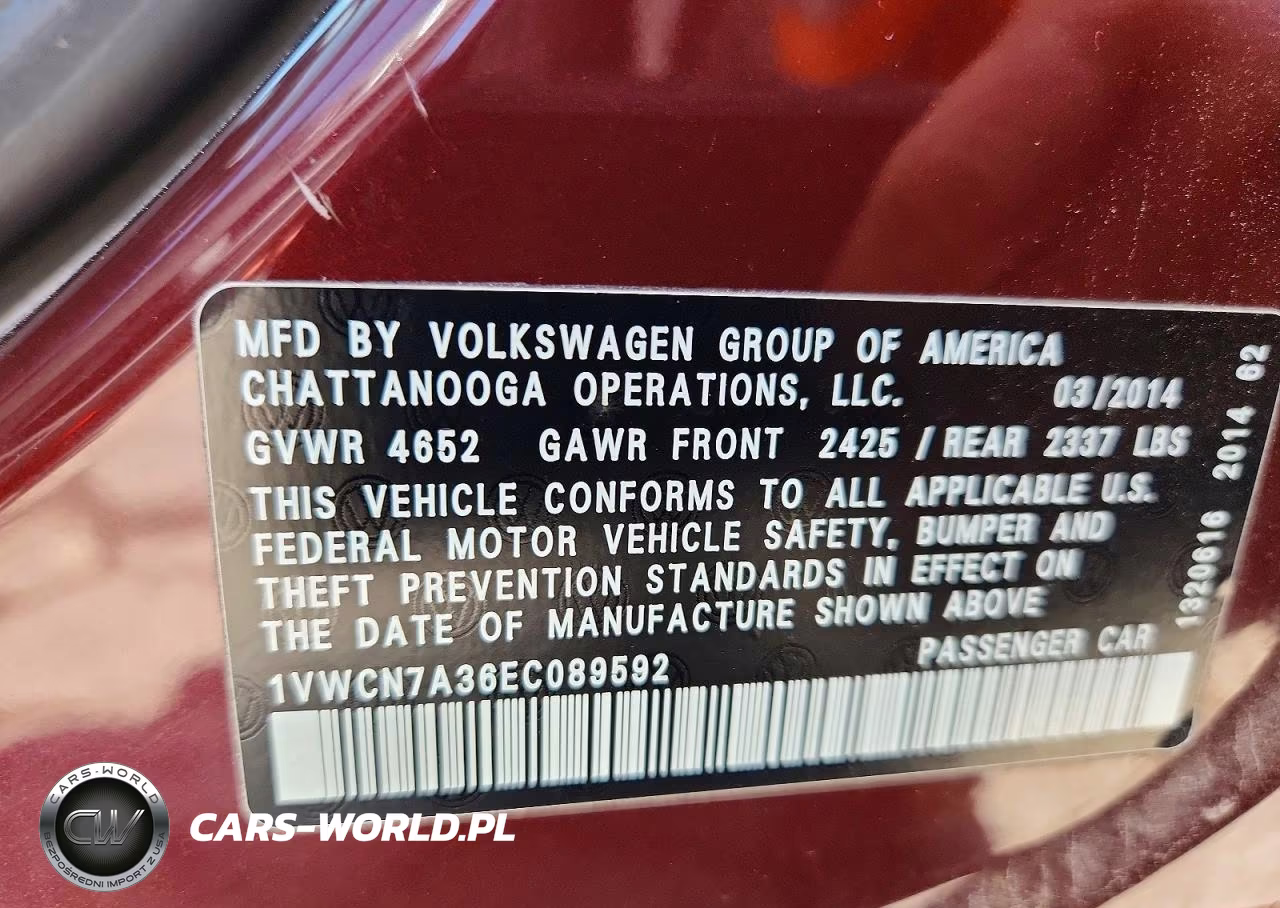 2014 Volkswagen Passat Sel VIN:1VWCN7A36EC089592 - 12
