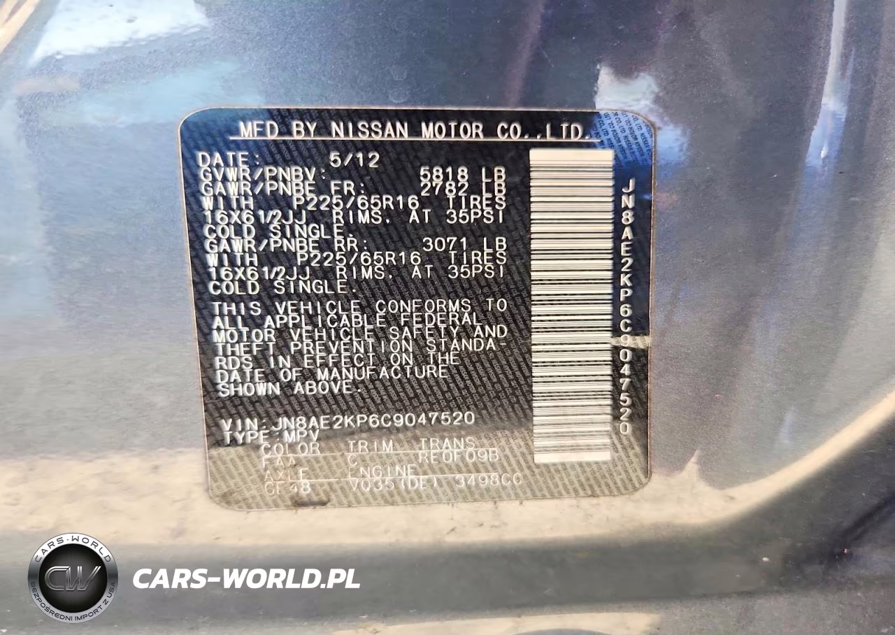 2012 Nissan Quest 3.5 S VIN:JN8AE2KP6C9047520 - 13