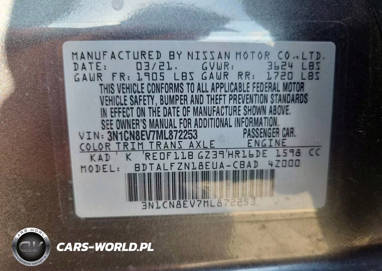 2021 Nissan Versa Sv VIN:3N1CN8EV7ML872253 - 12