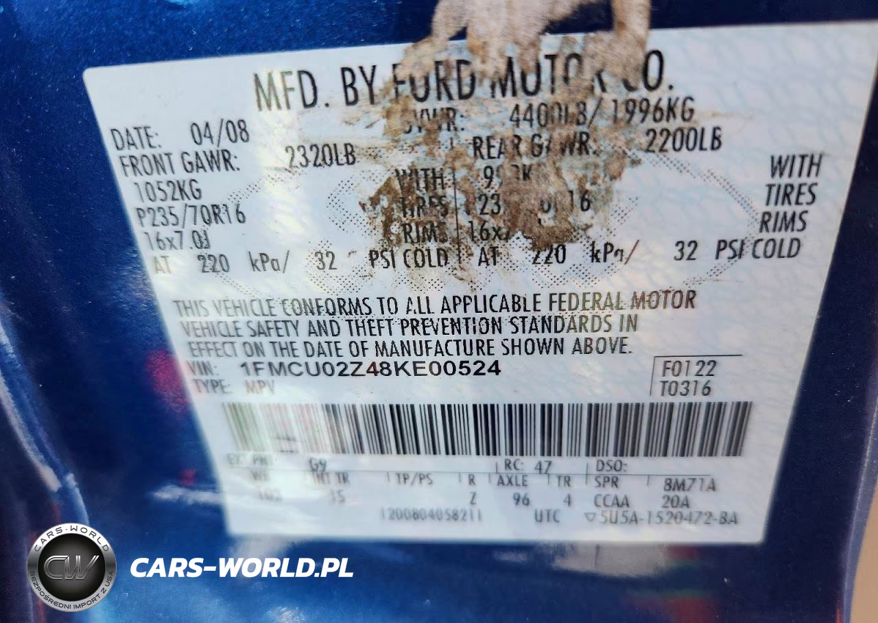 2008 Ford Escape Xls VIN:1FMCU02Z48KE00524 - 12