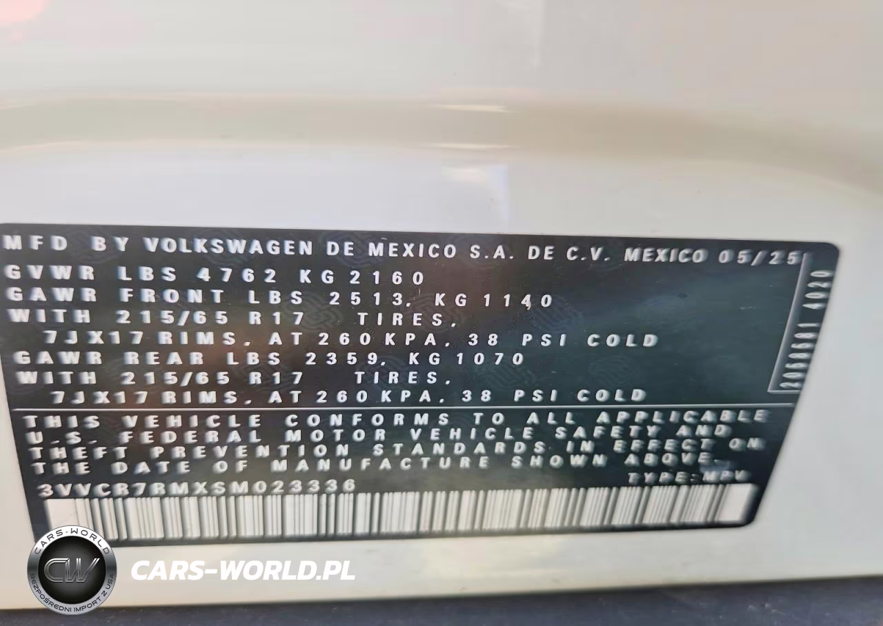 2025 Volkswagen Tiguan S VIN:3VVCR7RMXSM023336 - 14