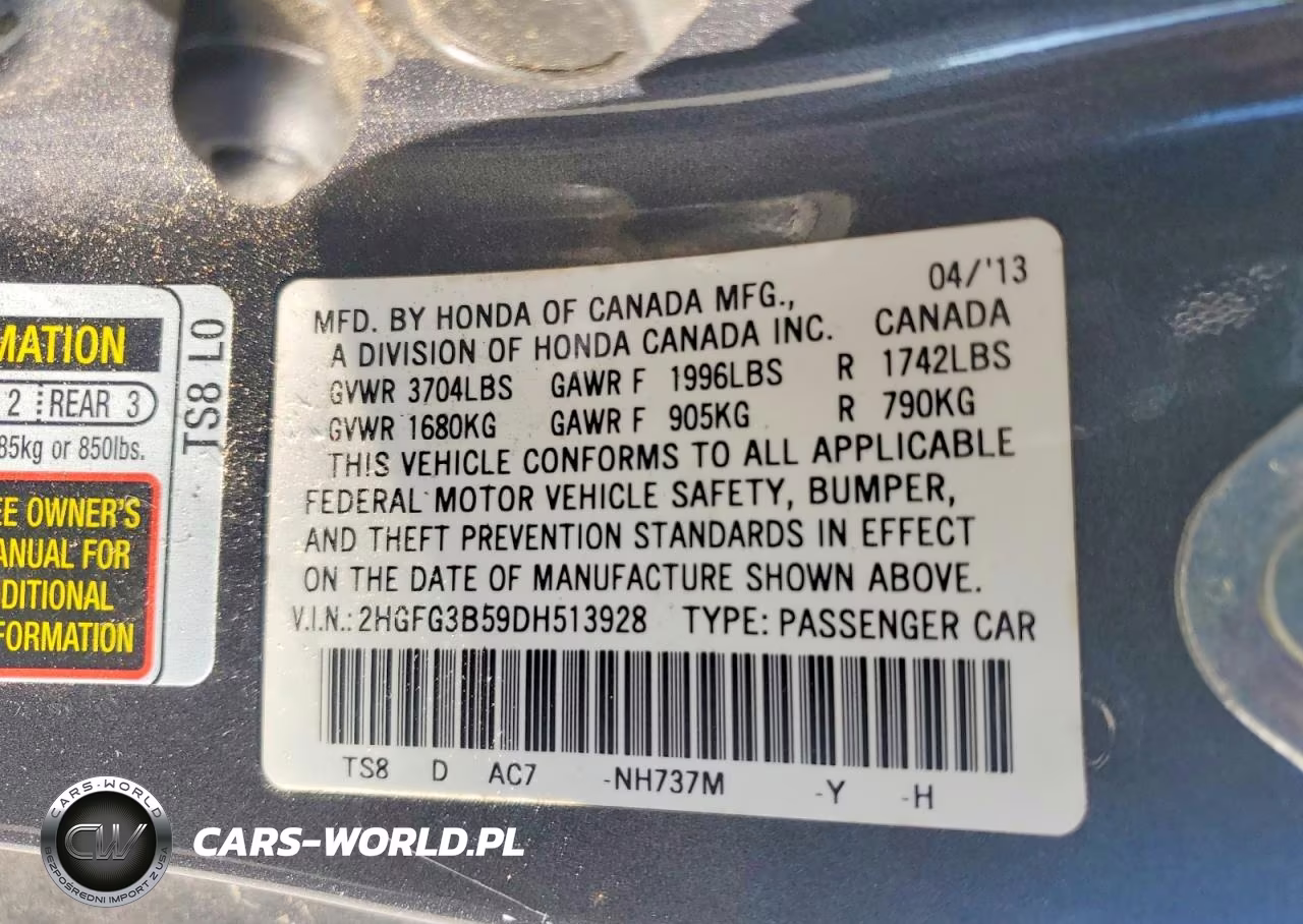 2013 Honda Civic Lx VIN:2HGFG3B59DH513928 - 12