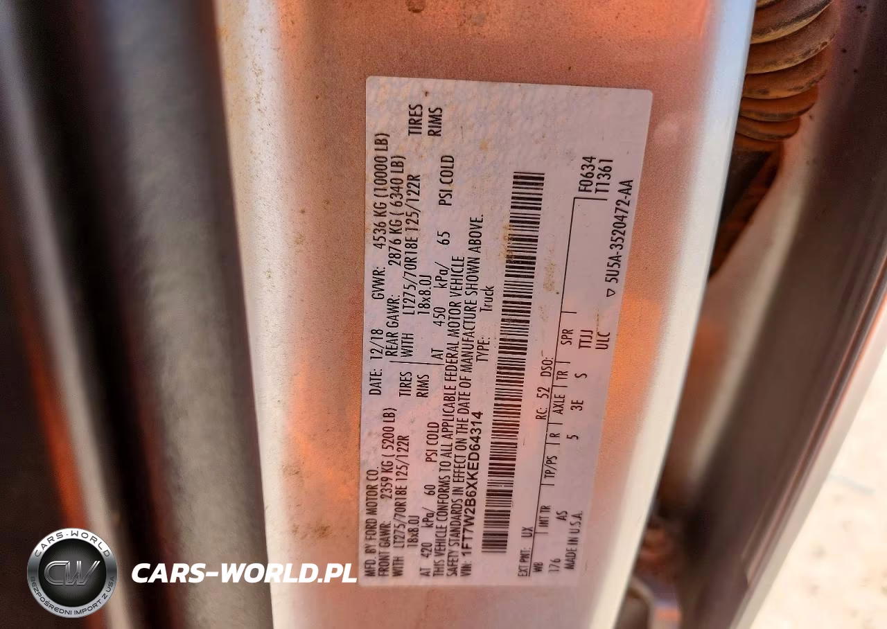 2019 Ford F250 Super Duty VIN:1FT7W2B6XKED64314 - 12