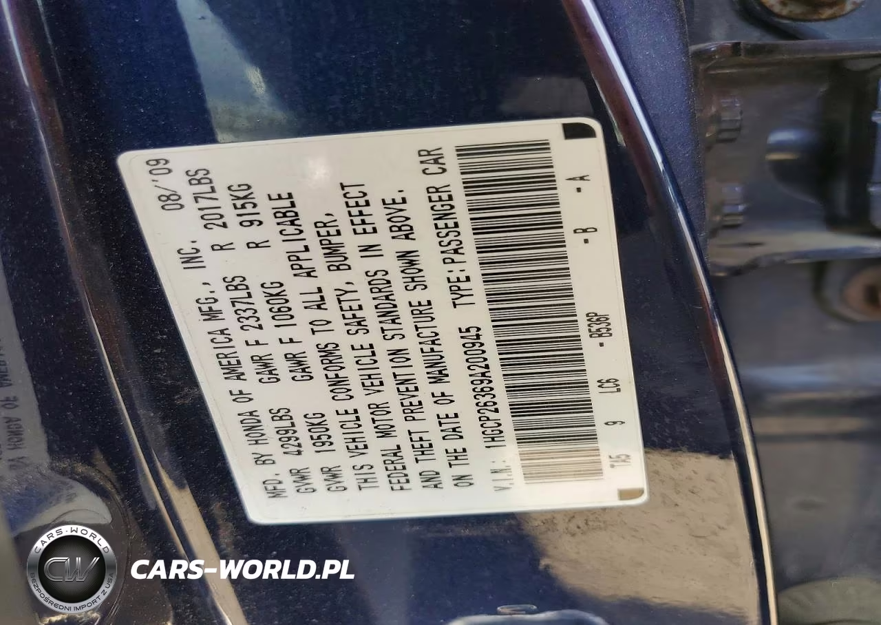 2009 Honda Accord Lx VIN:1HGCP26369A200945 - 12