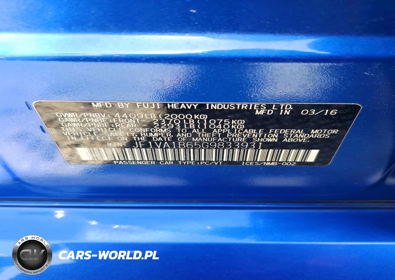 2016 Subaru Wrx VIN:JF1VA1B65G9833931 - 12