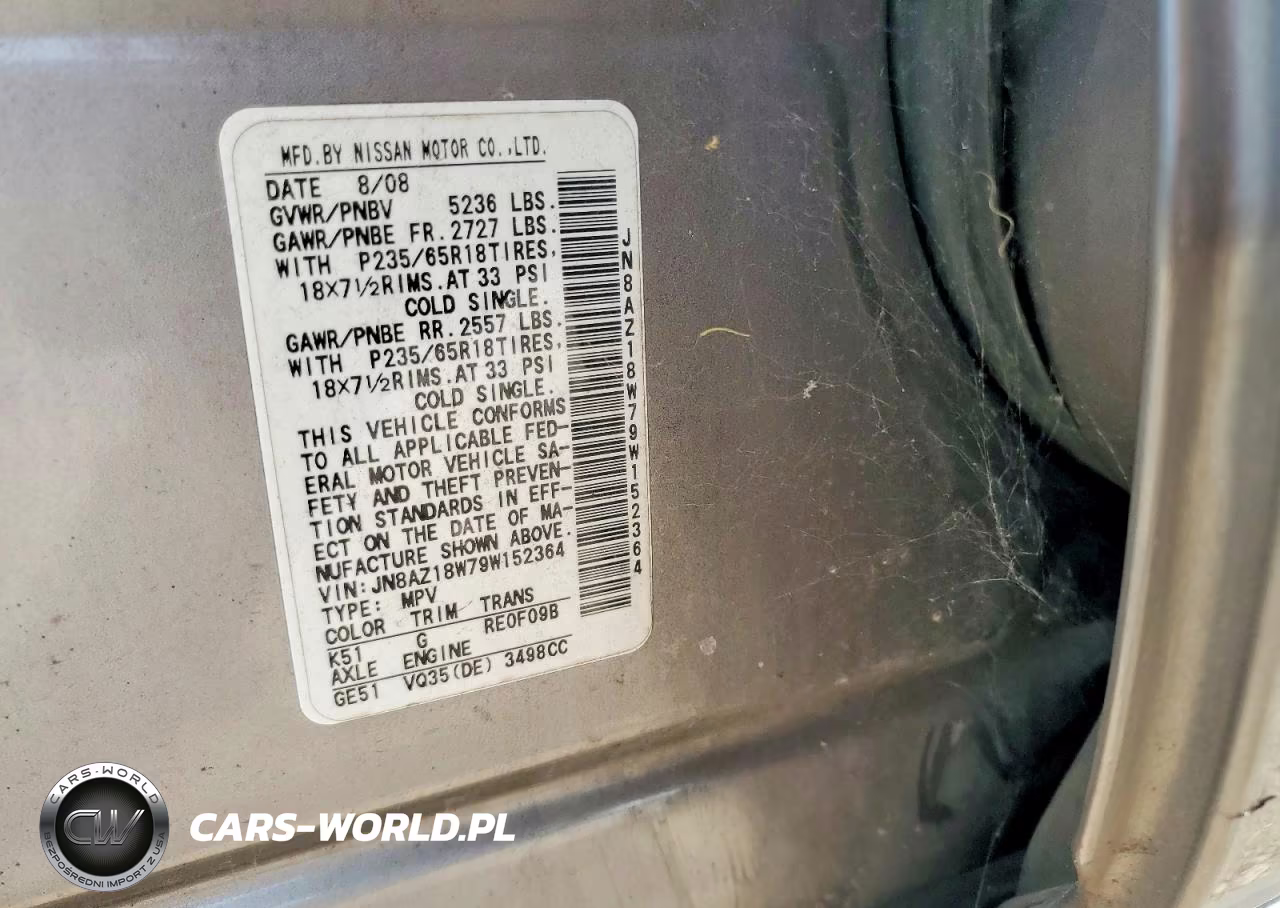 2009 Nissan Murano S VIN:JN8AZ18W79W152364 - 12
