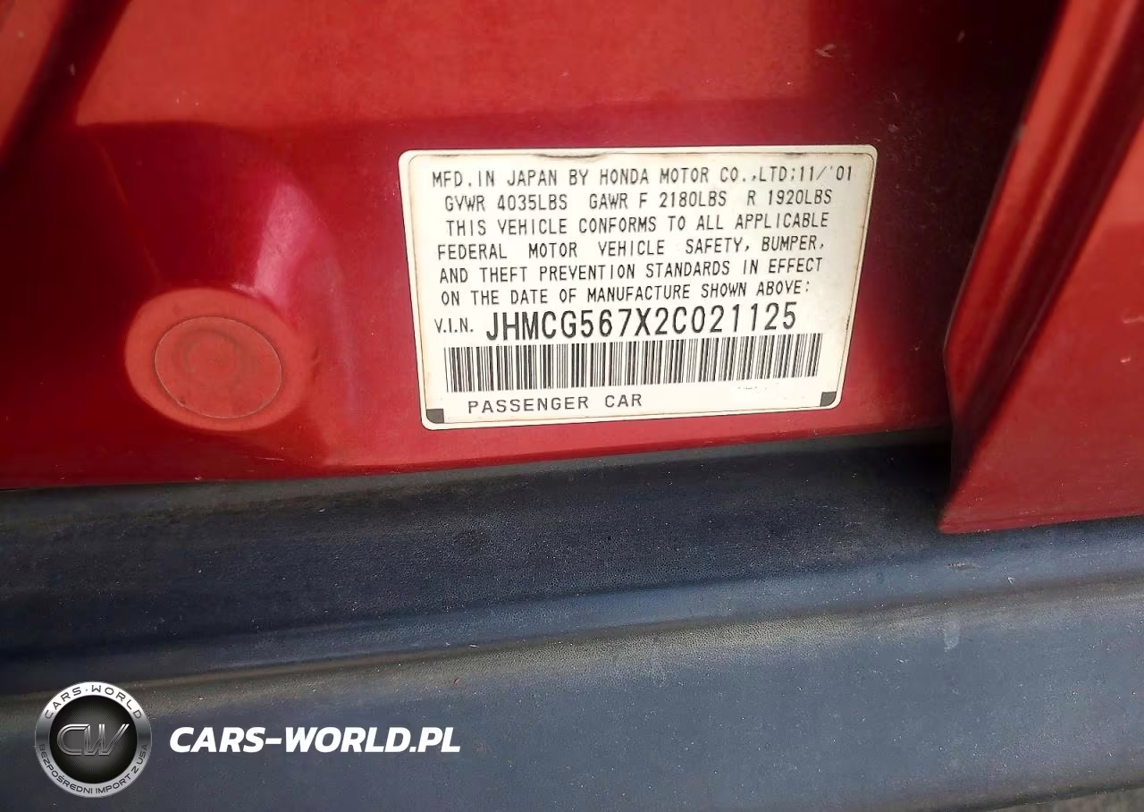 2002 Honda Accord Se VIN:JHMCG567X2C021125 - 12