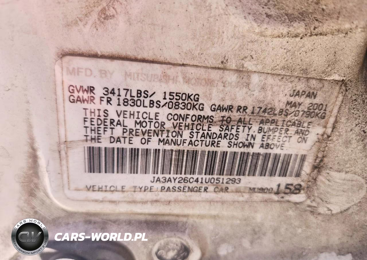 2001 Mitsubishi Mirage Es VIN:JA3AY26C41U051293 - 12