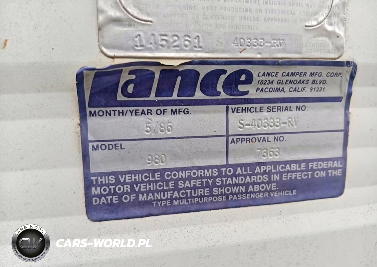 1986 Lance Recreational Vehicle (Rv) VIN:S40333RV - 8