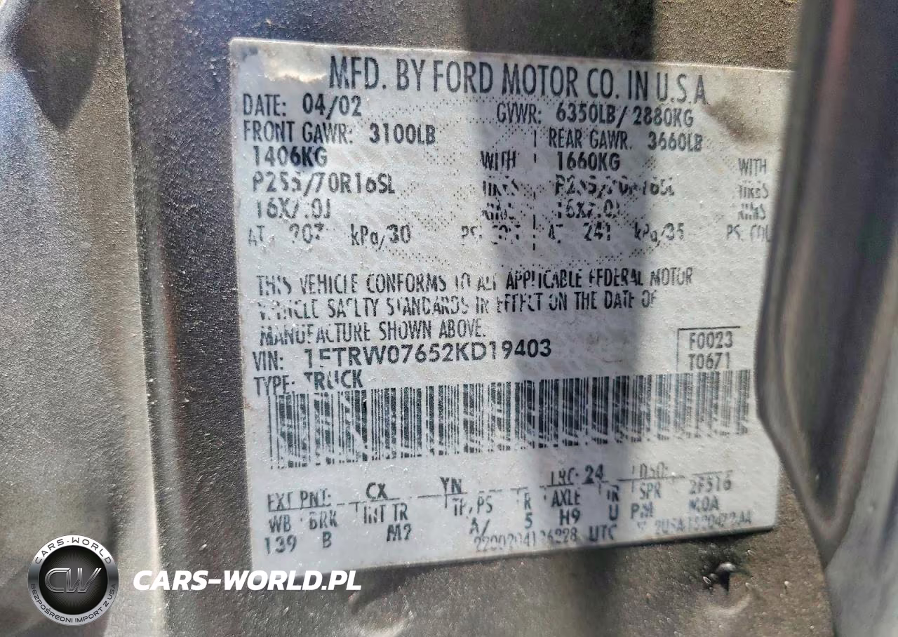 2002 Ford F150 Supercrew VIN:1FTRW07652KD19403 - 12