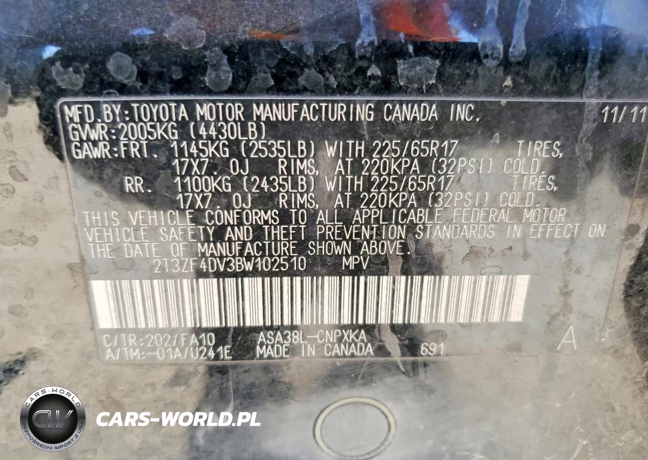 2011 Toyota Rav4 Base VIN:2T3ZF4DV3BW102510 - 12