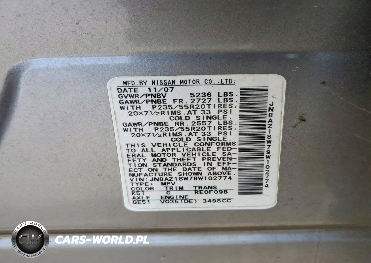 2009 Nissan Murano S VIN:JN8AZ18W79W102774 - 13