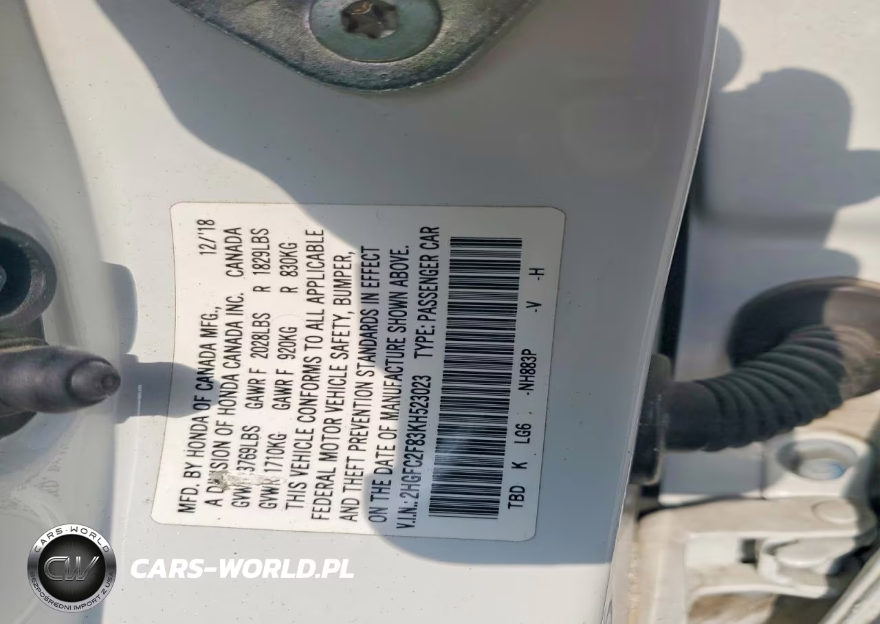 2019 Honda Civic Sport VIN:2HGFC2F83KH523023 - 12