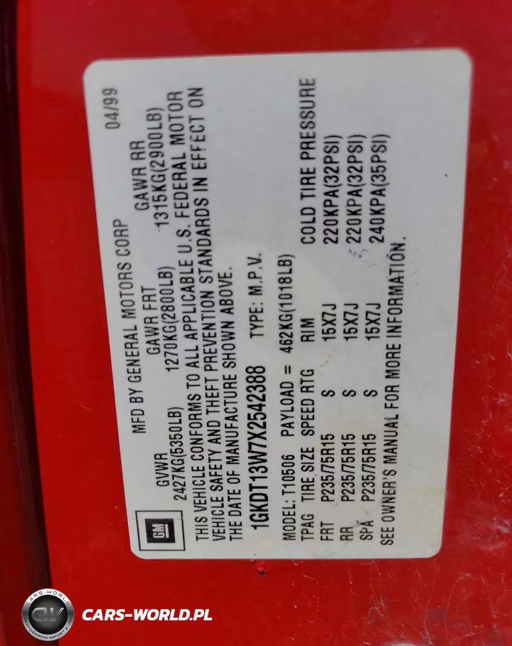 1999 GMC Jimmy VIN:1GKDT13W7X2542388 - 13