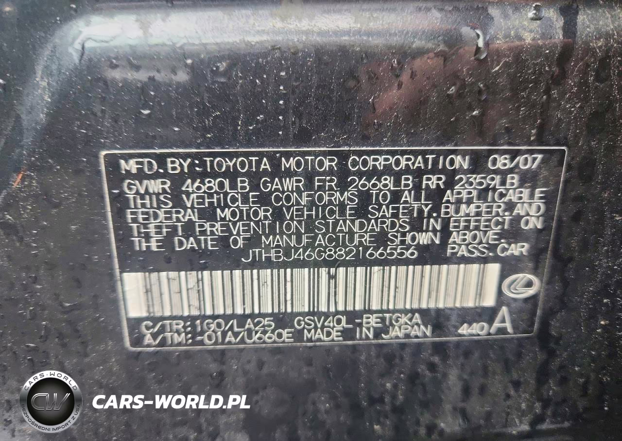 2008 Lexus Es 350 VIN:JTHBJ46G882166556 - 12