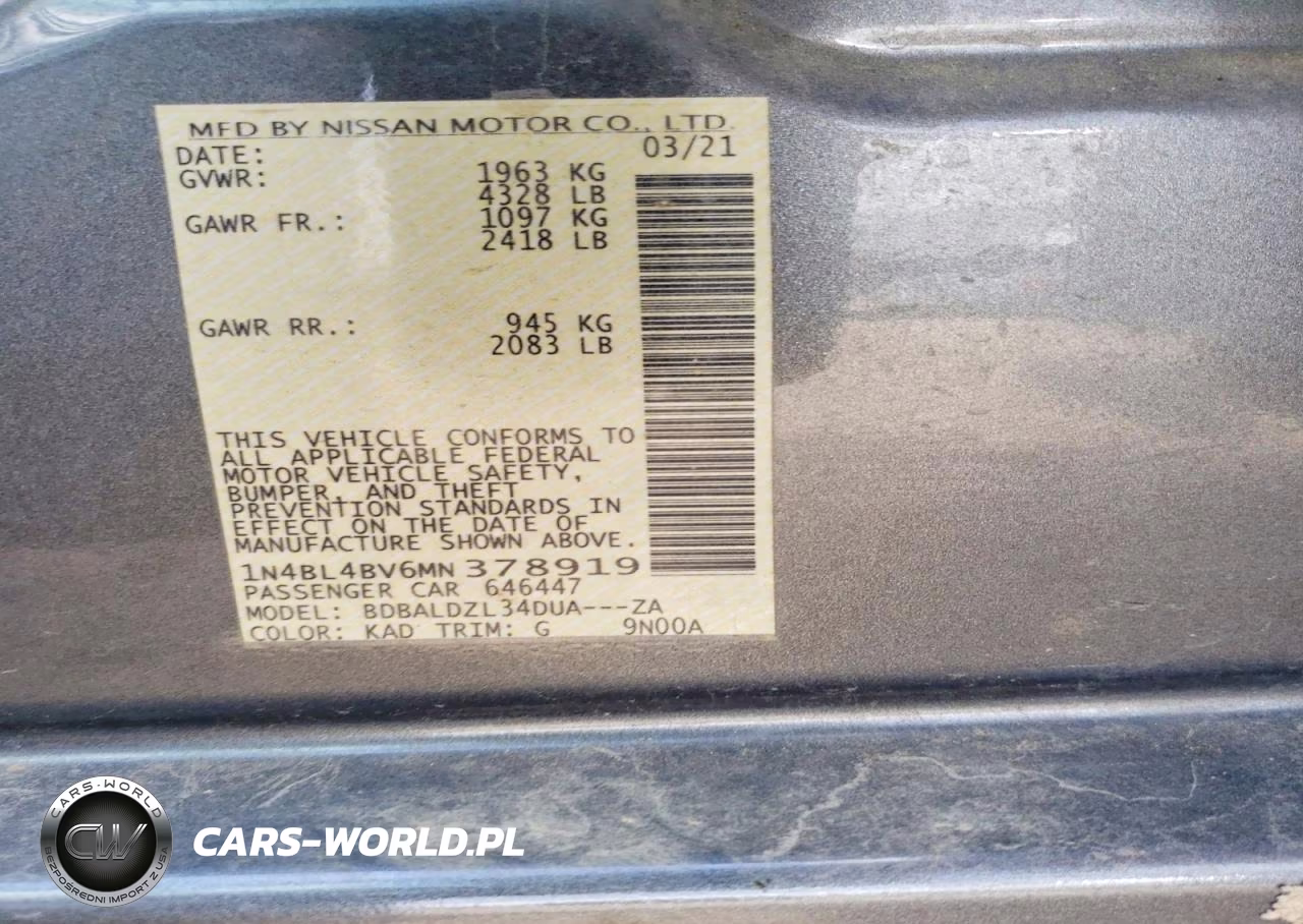 2021 Nissan Altima S VIN:1N4BL4BV6MN378919 - 12