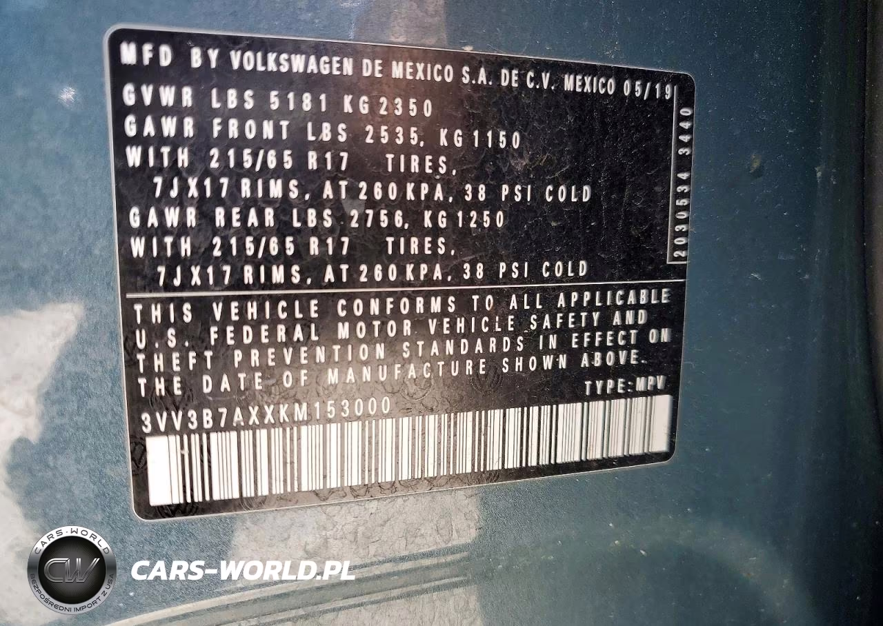 2019 Volkswagen Tiguan Se VIN:3VV3B7AXXKM153000 - 13