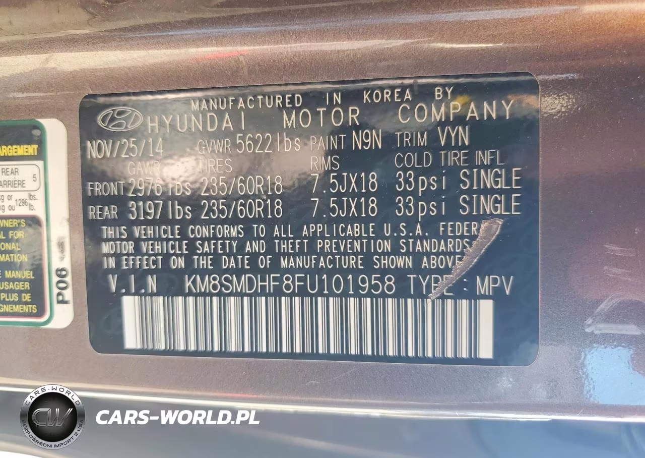 2015 Hyundai Santa Fe Gls VIN:KM8SMDHF8FU101958 - 12