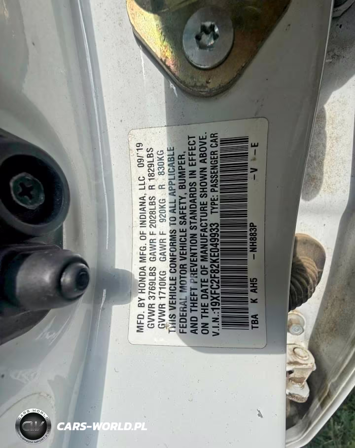 2019 Honda Civic Sport VIN:19XFC2F82KE049933 - 10