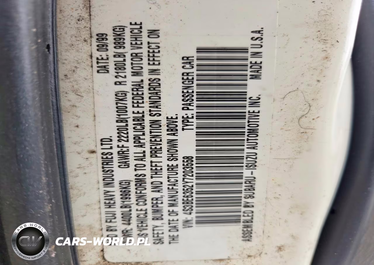 2000 Subaru Legacy L VIN:4S3BE6352Y7203558 - 12