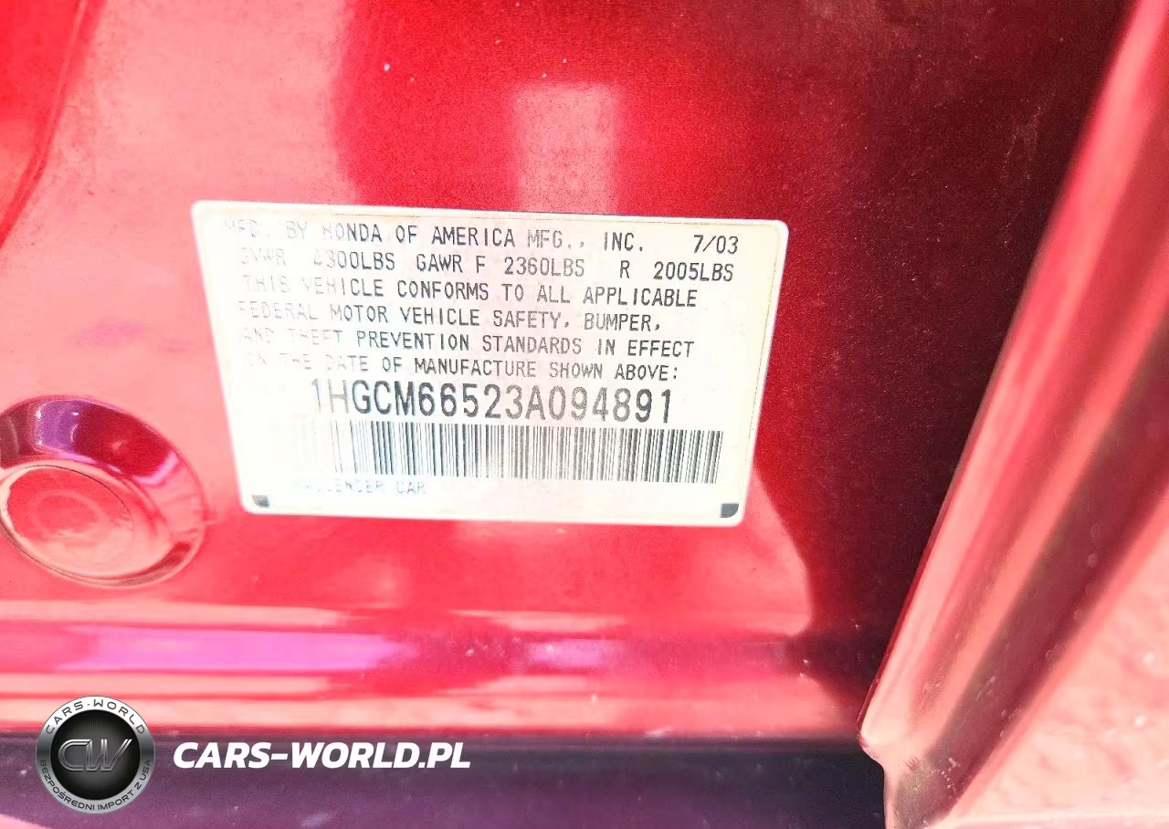 2003 Honda Accord Ex VIN:1HGCM66523A094891 - 12