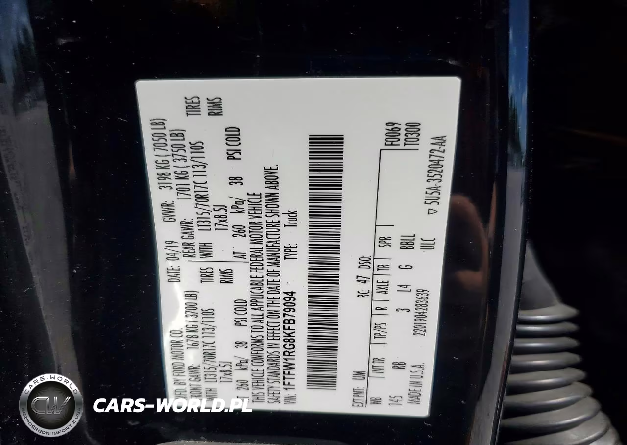 2019 Ford F150 Raptor VIN:1FTFW1RG8KFB79094 - 12