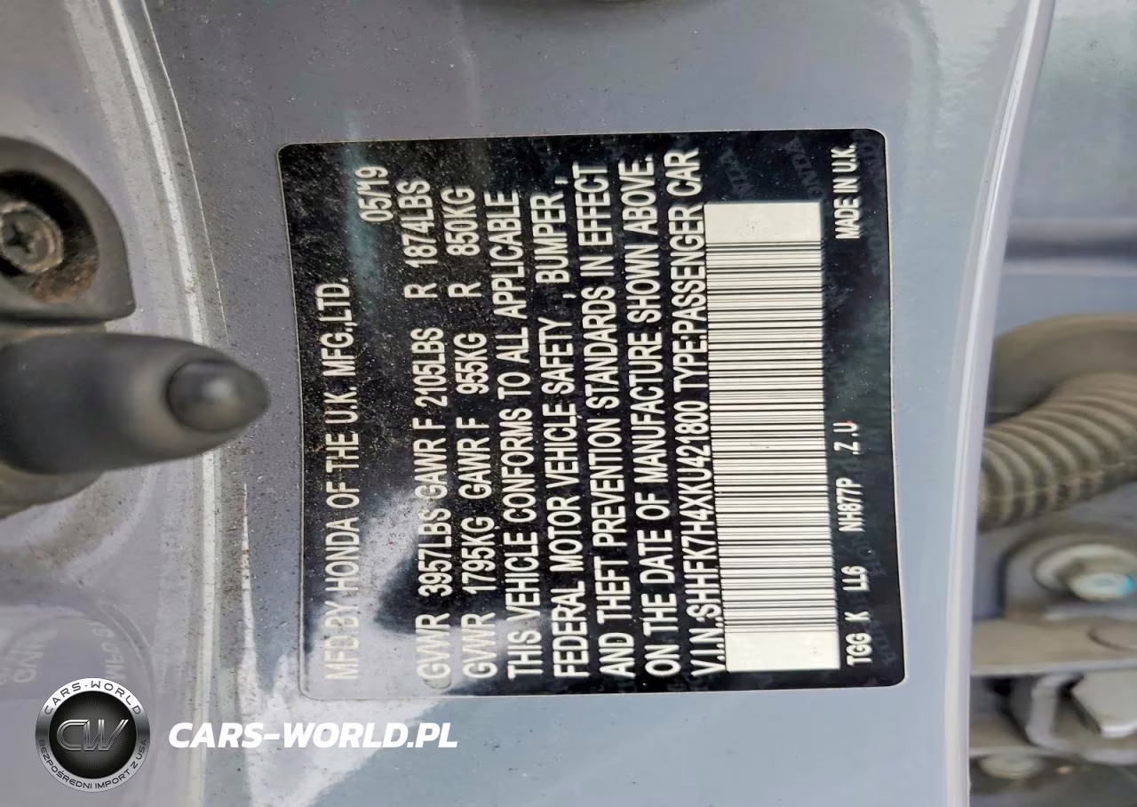 2019 Honda Civic Sport VIN:SHHFK7H4XKU421800 - 13