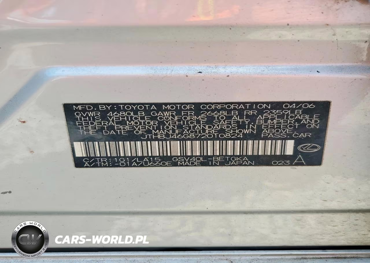 2007 Lexus Es 350 VIN:JTHBJ46G872010824 - 12