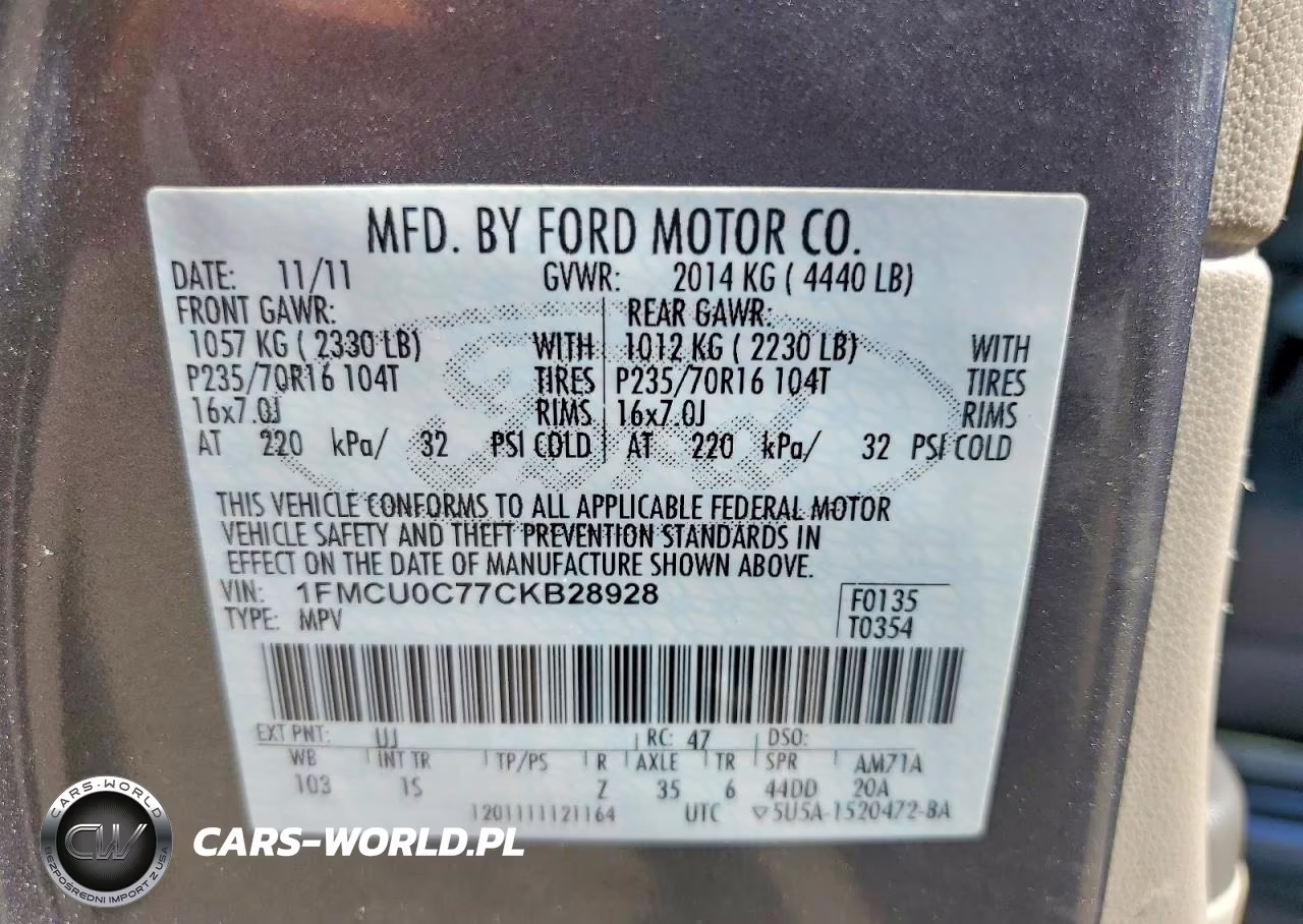 2012 Ford Escape Xls VIN:1FMCU0C77CKB28928 - 13