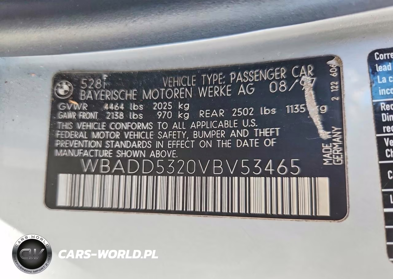 1997 BMW 528 I VIN:WBADD5320VBV53465 - 12