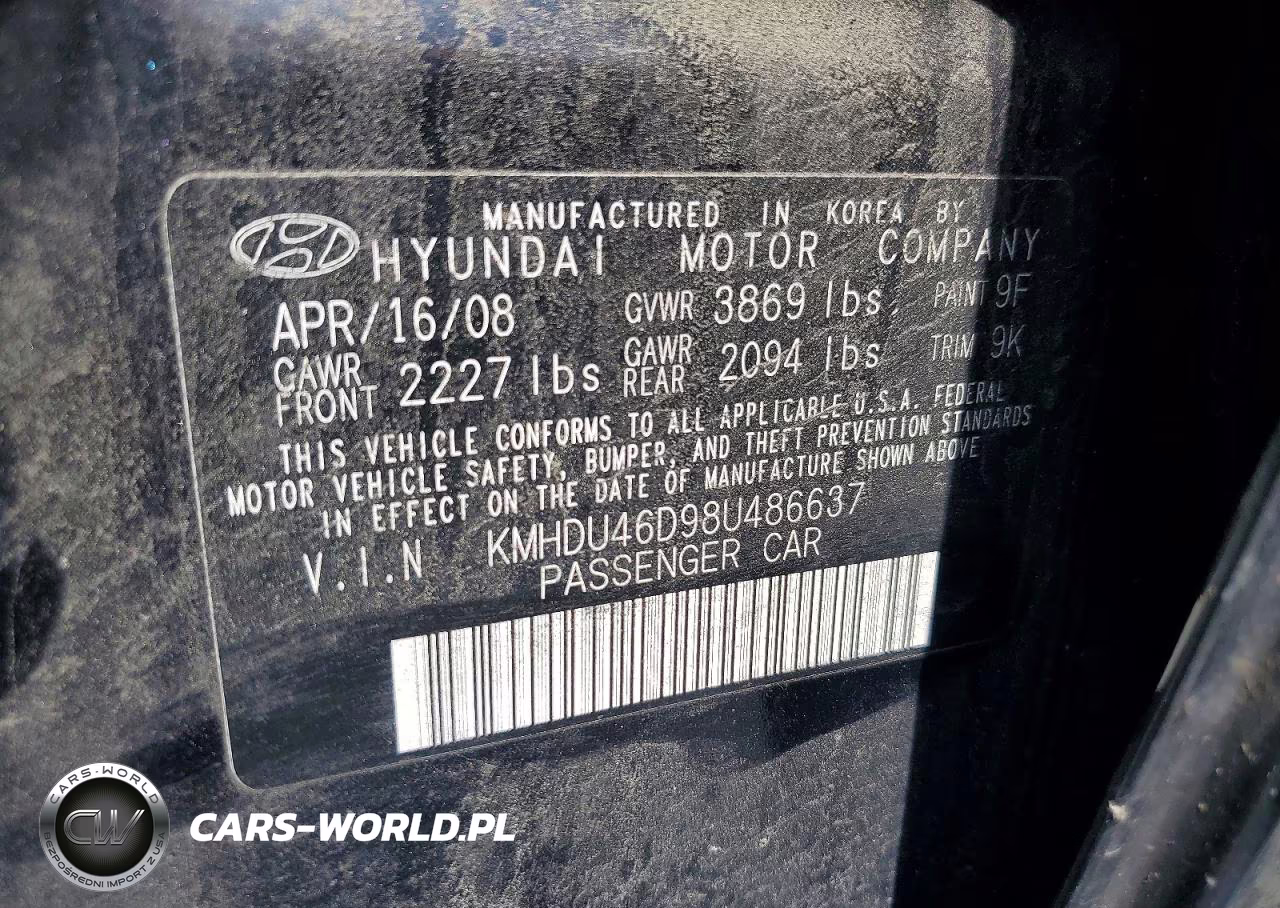 2008 Hyundai Elantra Gls VIN:KMHDU46D98U486637 - 12