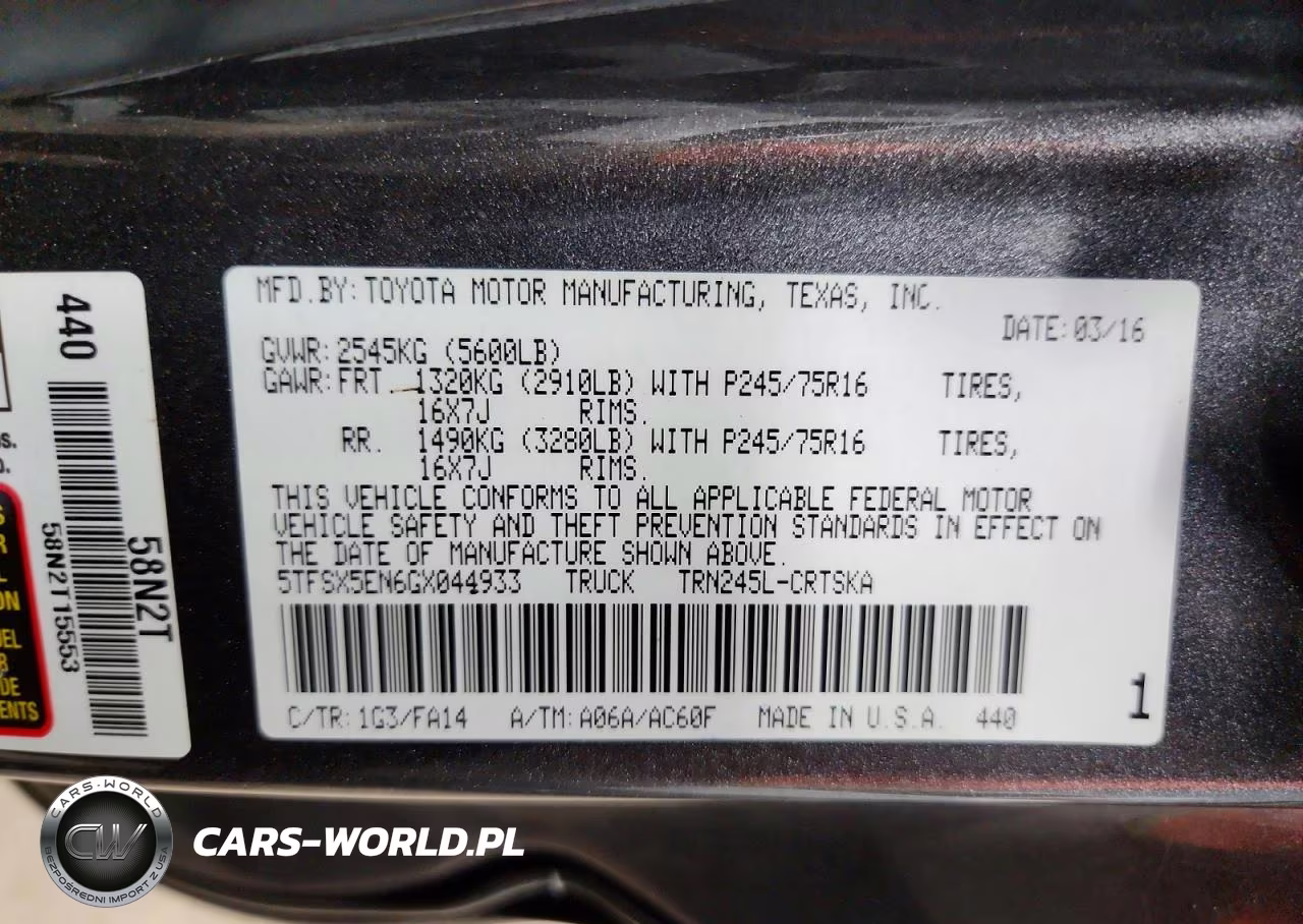 2016 Toyota Tacoma Sr VIN:5TFSX5EN6GX044933 - 12