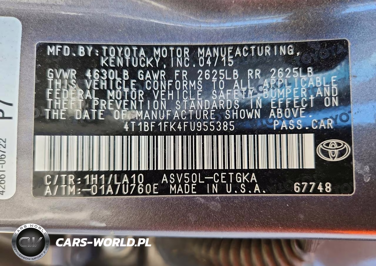 2015 Toyota Camry Xle VIN:4T1BF1FK4FU955385 - 12